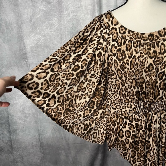 Laura Ashley Leopard Print Butterfly Sleeve Ruched Women's Top - Large - Picture 6 of 11